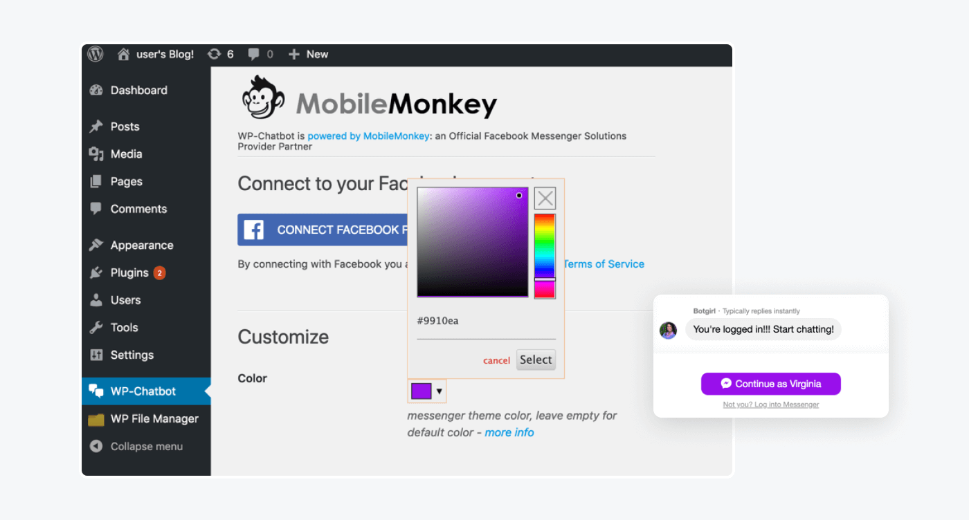 Mobile Monkey WP-Chatbot for Messenger by Mobile Monkey